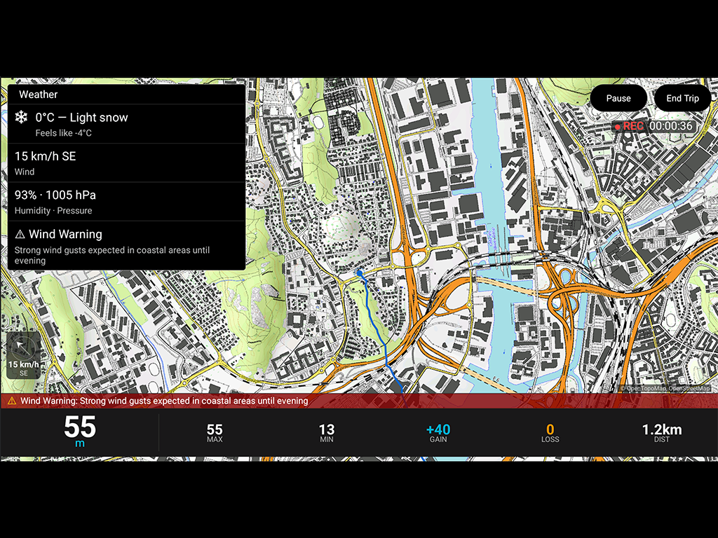 AltitudeTracker live map with weather data on Polestar 4